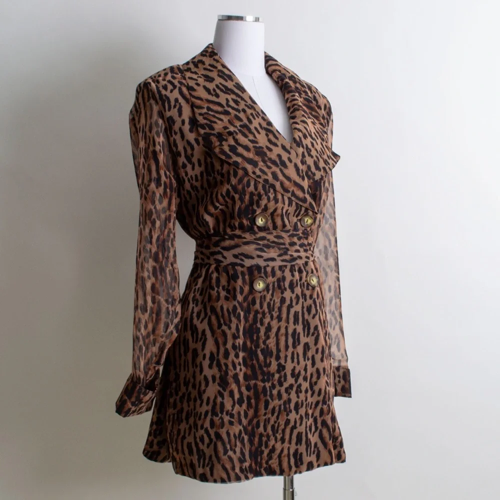 Vintage 90’s Sheer Sleeve Blazer Leopard Print Dress - Picture 5 of 6